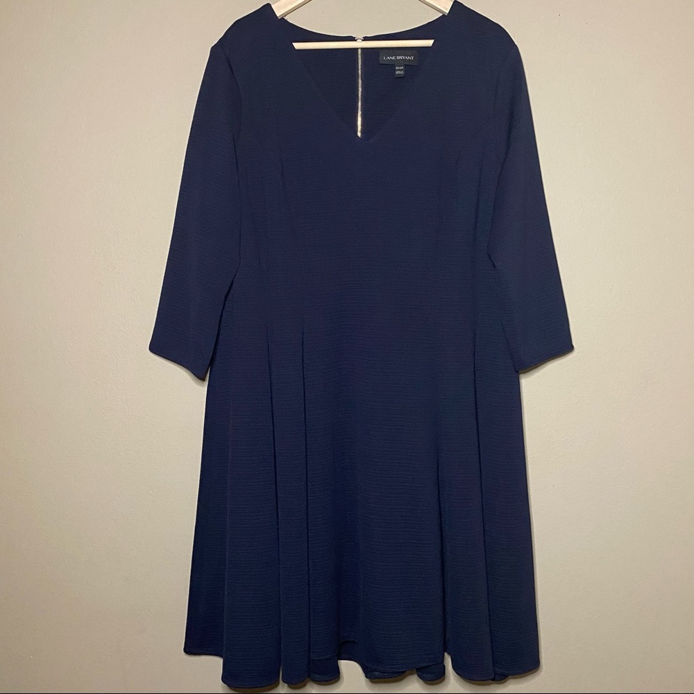 Lane Bryant 22/24 Shift Dress Dark Blue V-Neck Exposed Rear Zipper